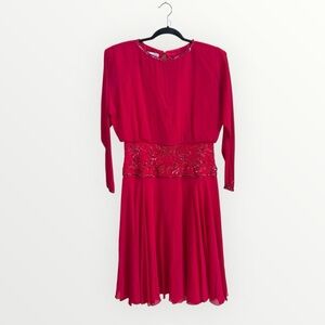 A.J. Bari Fuchsia Beaded Waist Long Sleeve Dress 90’s NWT